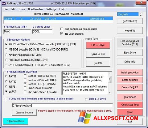 لقطة شاشة RMPrepUSB لنظام التشغيل Windows XP