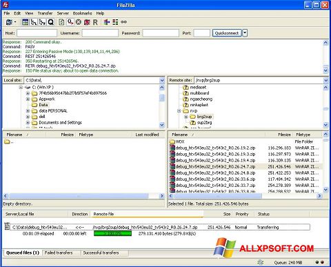 لقطة شاشة FileZilla Server لنظام التشغيل Windows XP