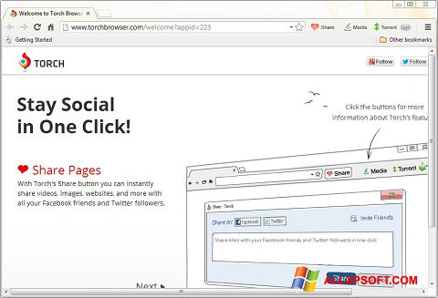 لقطة شاشة Torch Browser لنظام التشغيل Windows XP