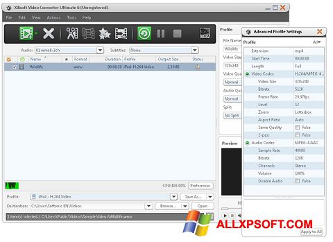 لقطة شاشة Xilisoft Video Converter لنظام التشغيل Windows XP