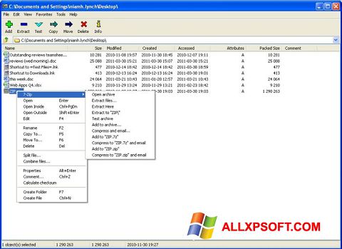 لقطة شاشة 7-Zip لنظام التشغيل Windows XP