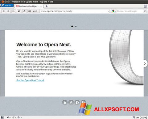 لقطة شاشة Opera Developer لنظام التشغيل Windows XP