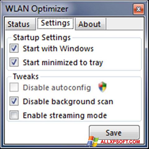 لقطة شاشة WLAN Optimizer لنظام التشغيل Windows XP